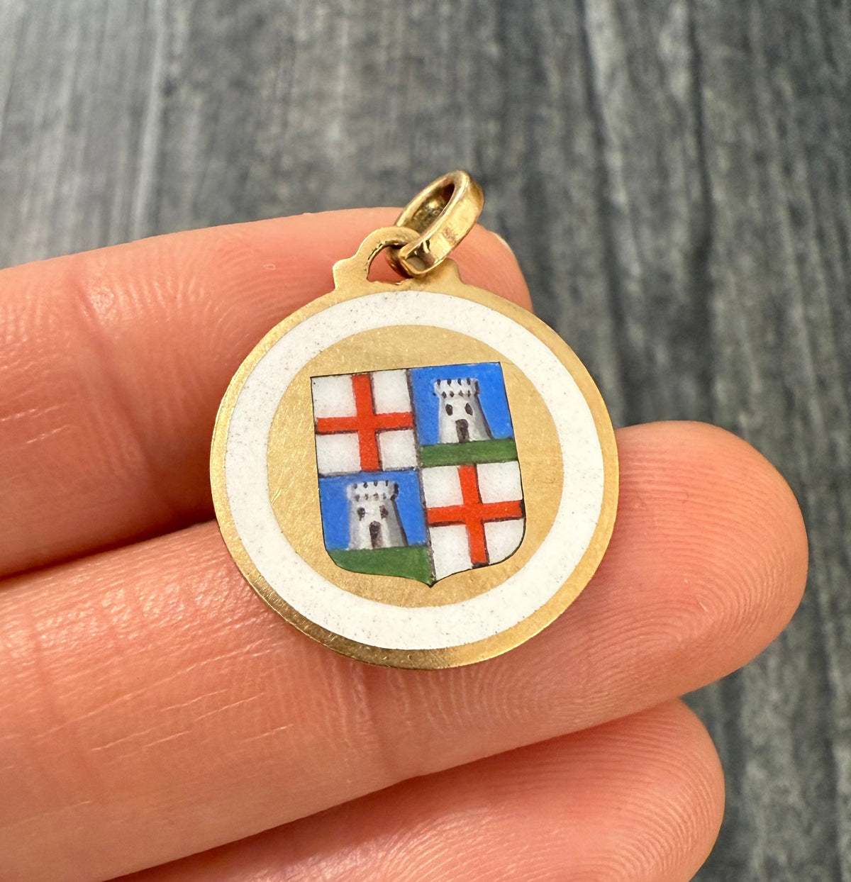 Enameled 18K Gold Shield of Cagliari Italy