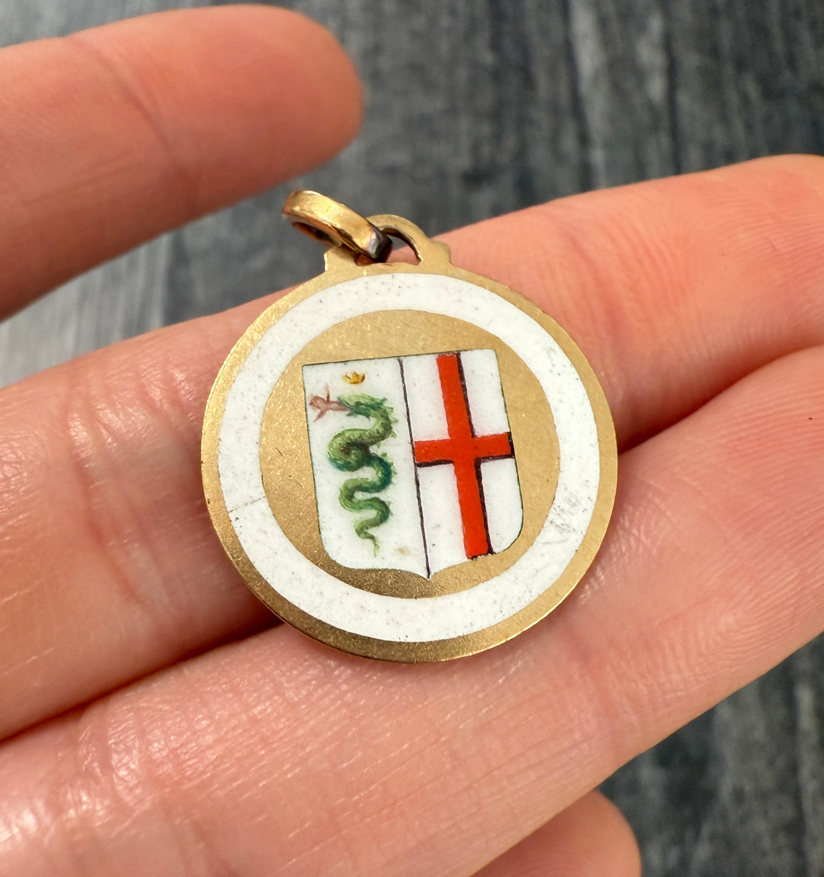 Enameled 18K Gold Shield of Milan Italy