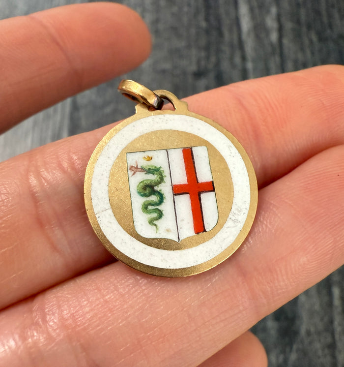 Enameled 18K Gold Shield of Milan Italy