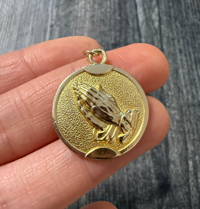 14K Gold Praying Hands with Serenity Prayer Charm
