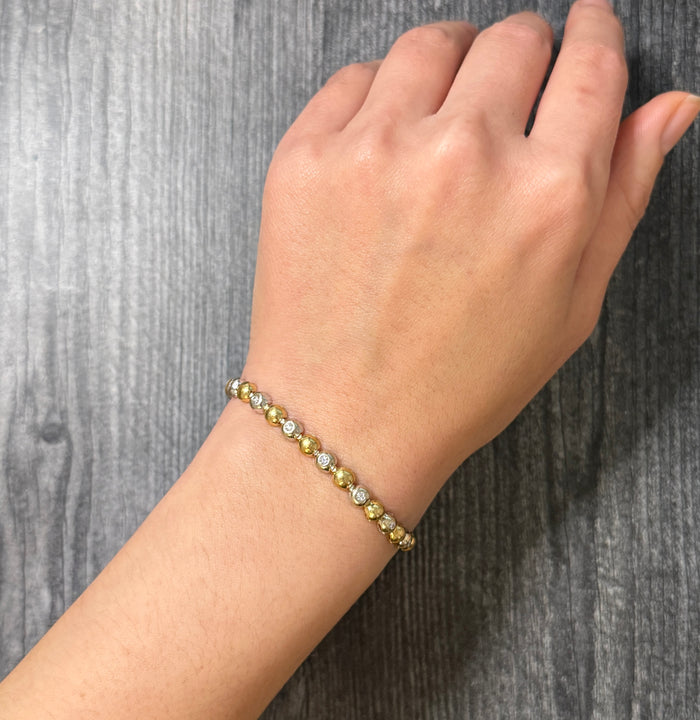 French Diamond and 18K Bicolor Gold Bubble Bracelet
