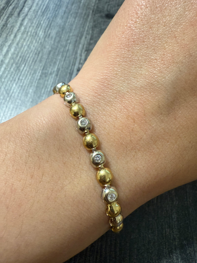 French Diamond and 18K Bicolor Gold Bubble Bracelet