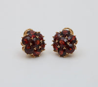 Vintage 11 Carat Garnet Cluster 18K Gold Dome Earrings