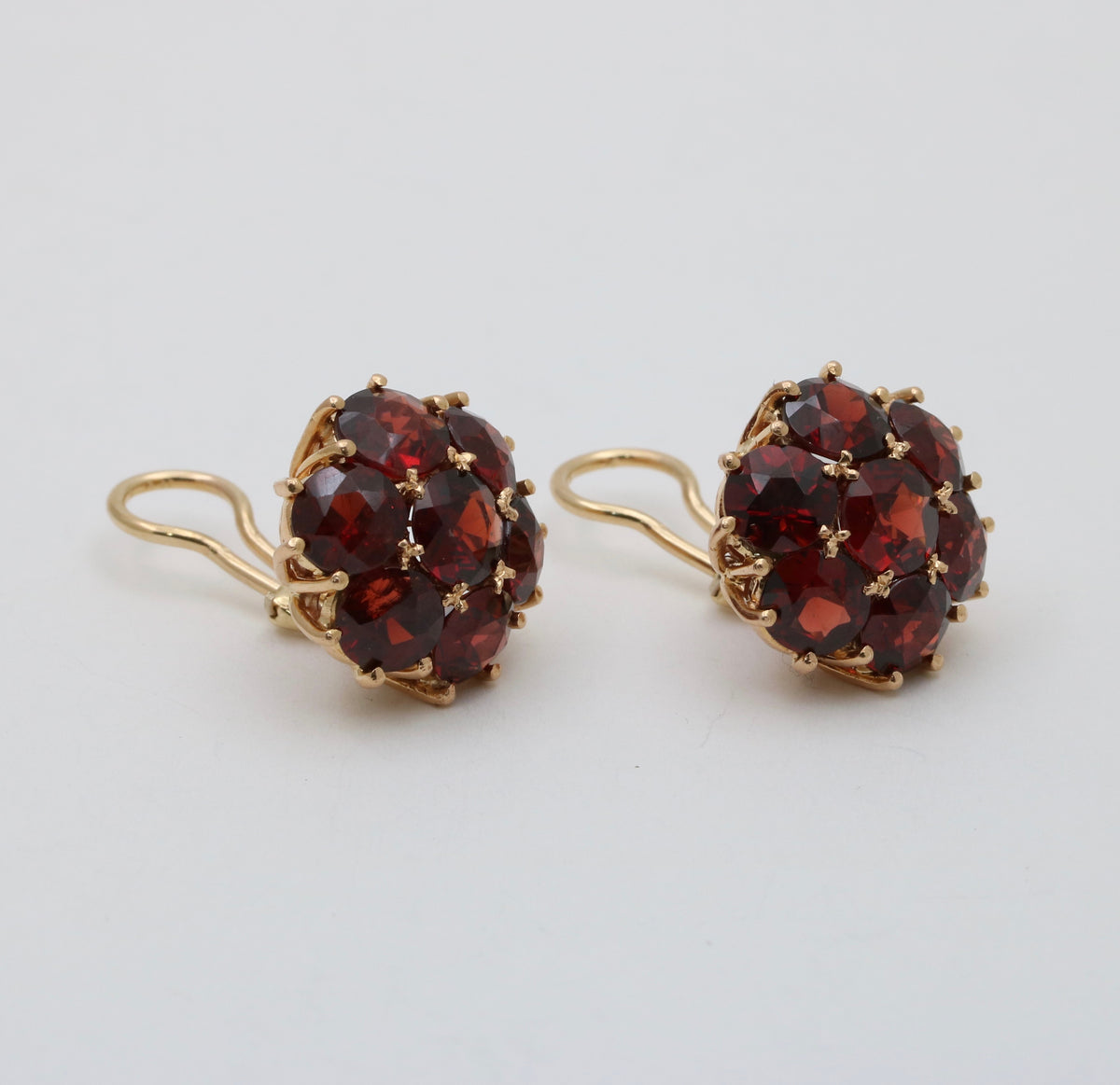 Vintage 11 Carat Garnet Cluster 18K Gold Dome Earrings