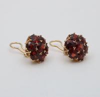 Vintage 11 Carat Garnet Cluster 18K Gold Dome Earrings