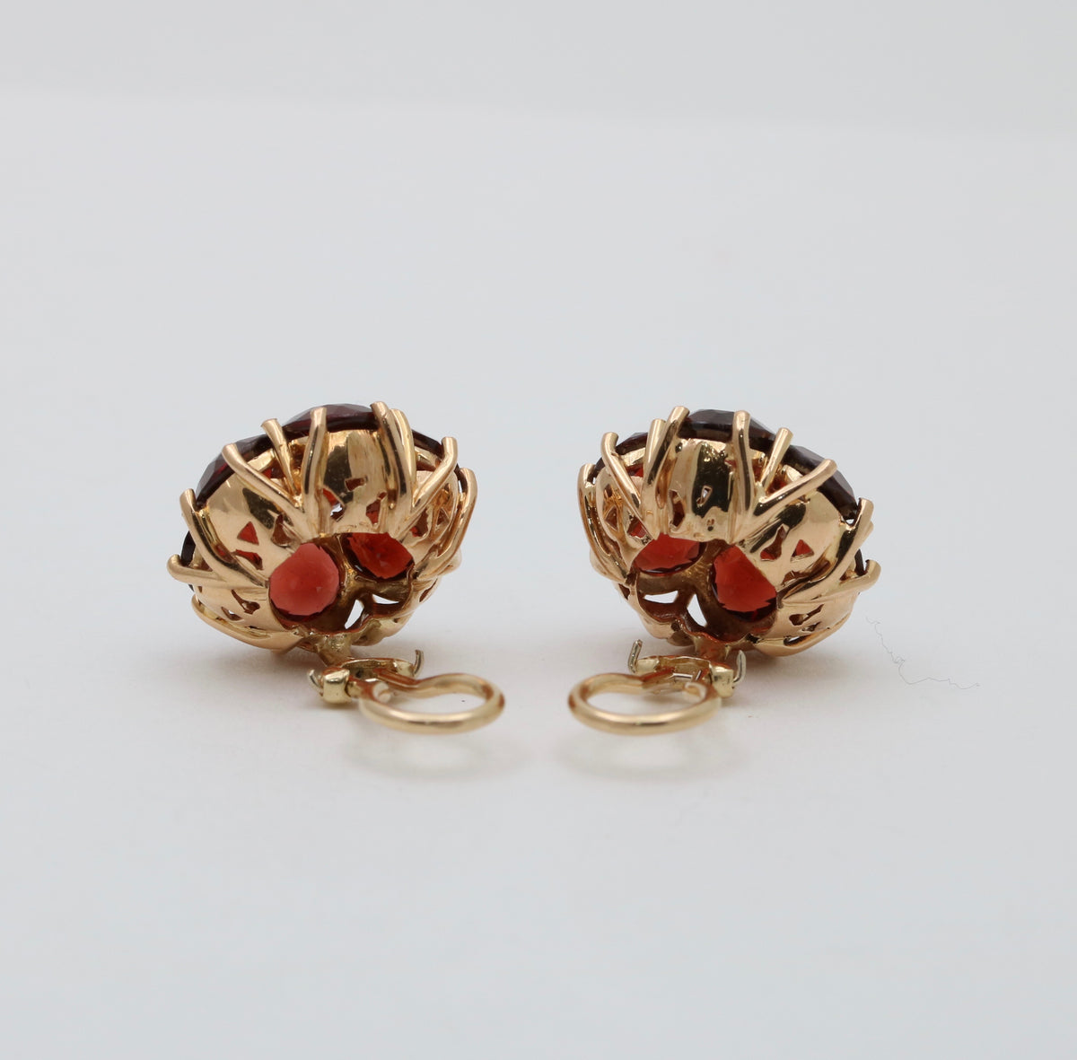 Vintage 11 Carat Garnet Cluster 18K Gold Dome Earrings