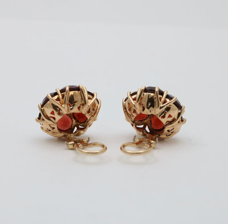 Vintage 11 Carat Garnet Cluster 18K Gold Dome Earrings