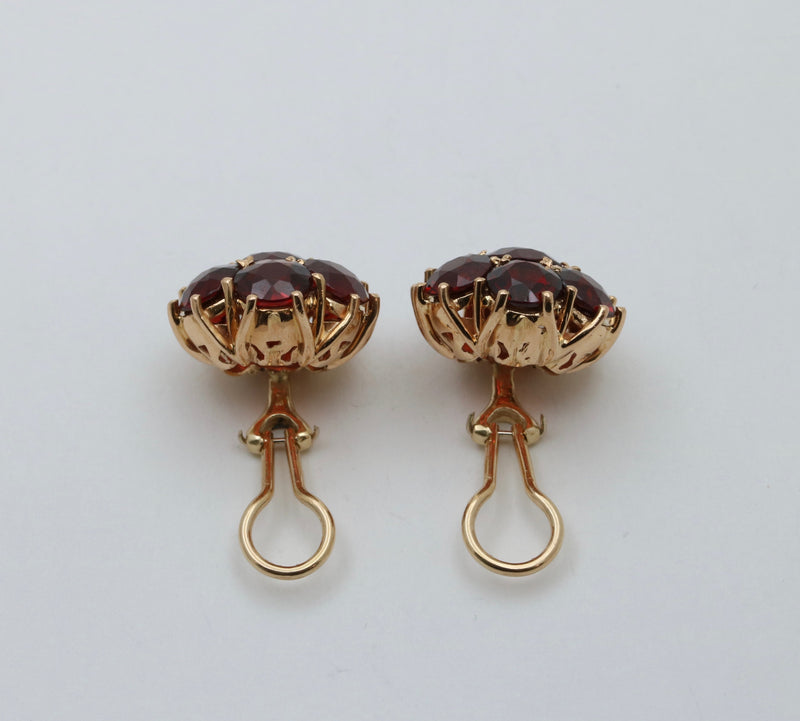 Vintage 11 Carat Garnet Cluster 18K Gold Dome Earrings