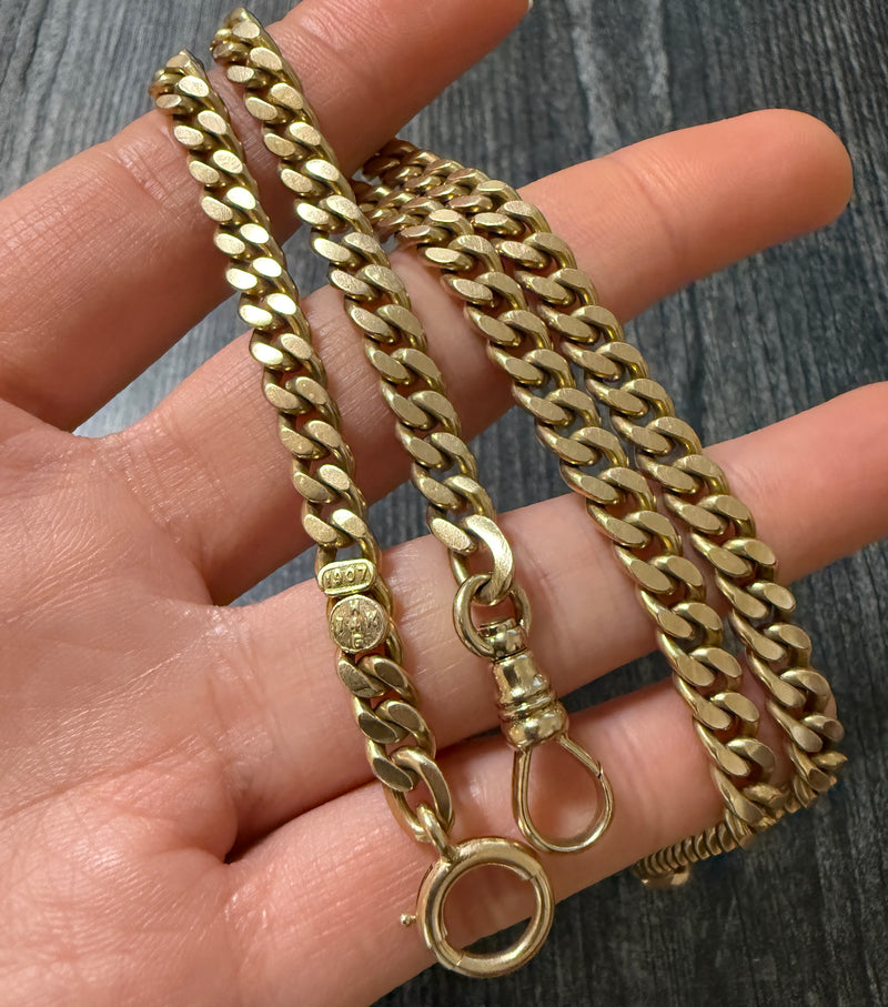 Edwardian 14K Gold Curb Link Watch Chain