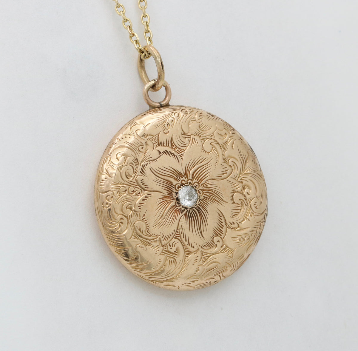 Victorian Diamond and 14K Gold Chased Locket