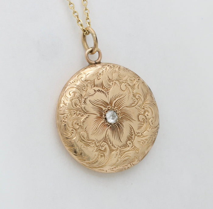 Victorian Diamond and 14K Gold Chased Locket