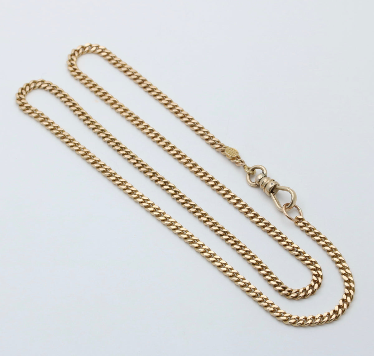 Art Deco 14K Gold Curb Link Watch Chain, 20” Long