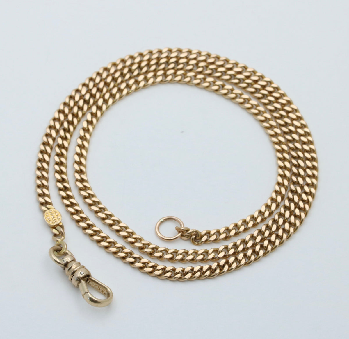 Art Deco 14K Gold Curb Link Watch Chain, 20” Long