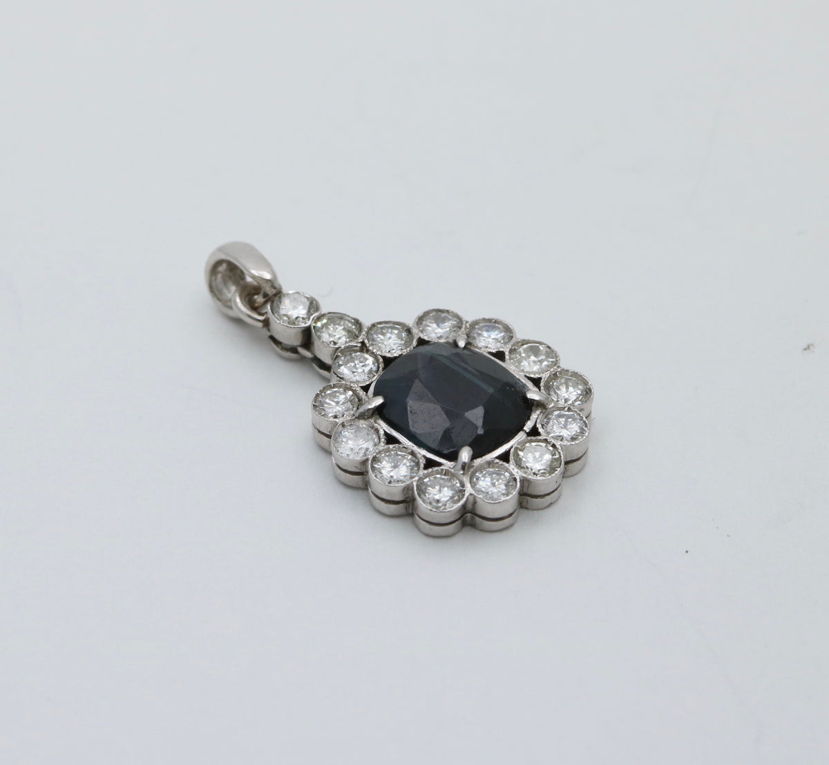 Vintage Sapphire and Diamond Platinum Pendant