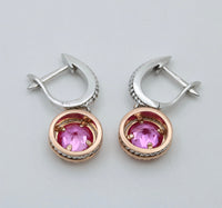 Pink Topaz and Diamond 14K Gold Dangle Earrings