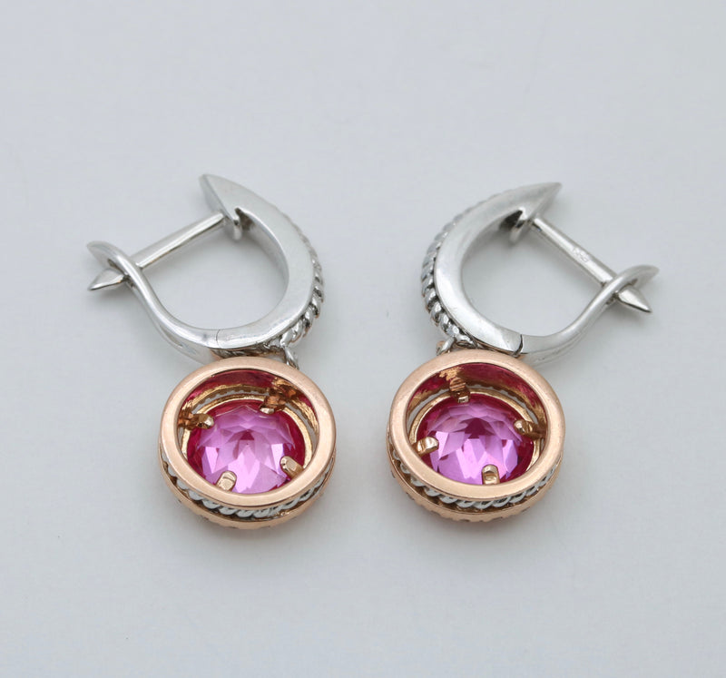 Pink Topaz and Diamond 14K Gold Dangle Earrings