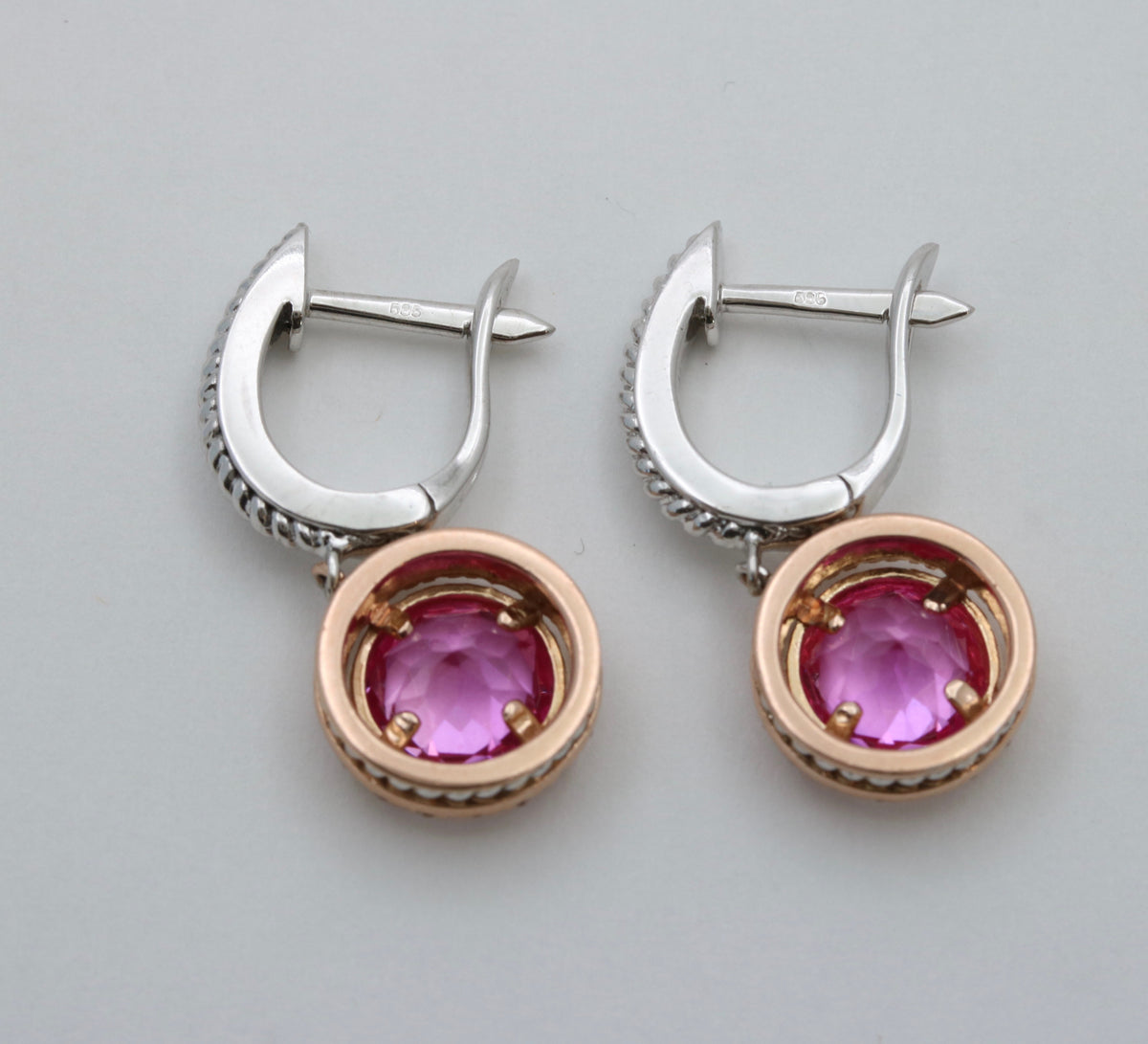 Pink Topaz and Diamond 14K Gold Dangle Earrings