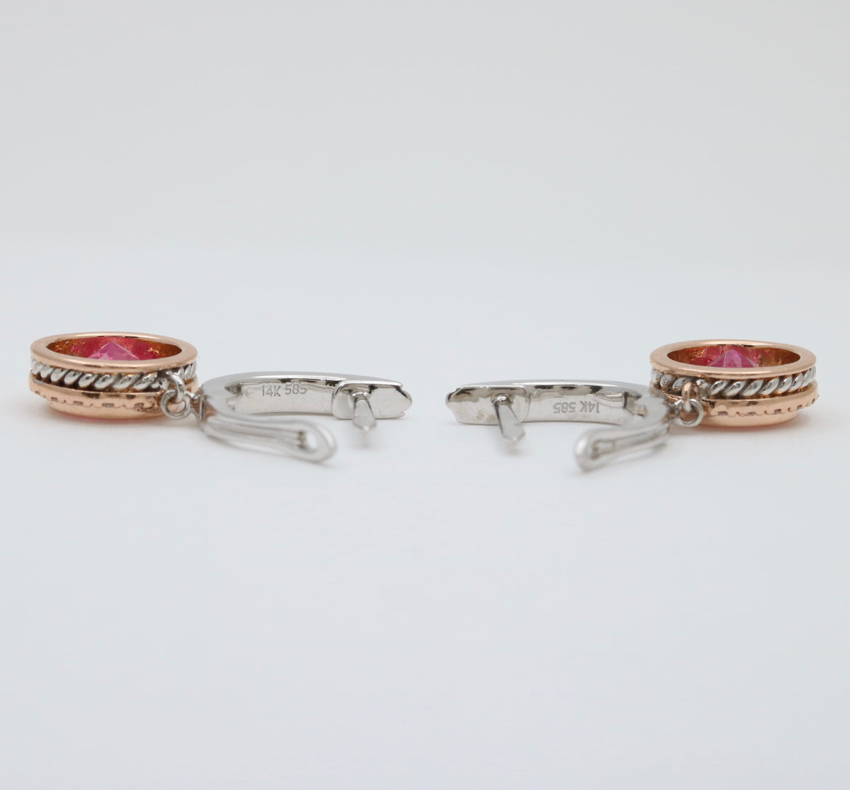 Pink Topaz and Diamond 14K Gold Dangle Earrings