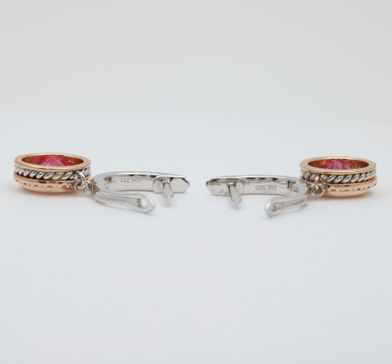 Pink Topaz and Diamond 14K Gold Dangle Earrings