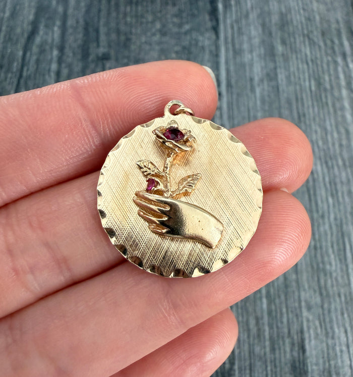 Vintage 14K Gold Rose in Hand Charm