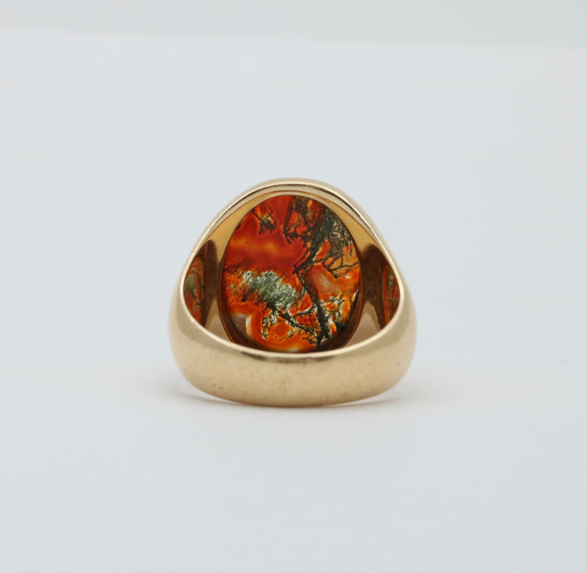 Vintage Moss Agate and 14K Gold Signet Ring
