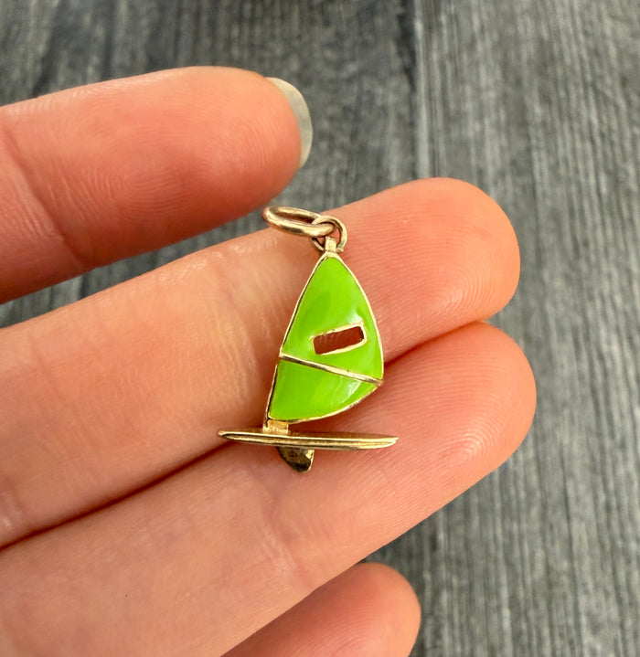 Lime Green Enamel Windsurfer Charm in 14K Gold