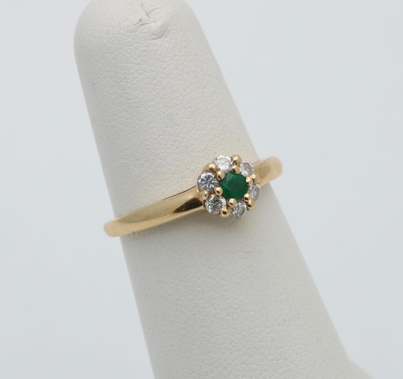 Emerald and Diamond Flower Ring, 14K Gold