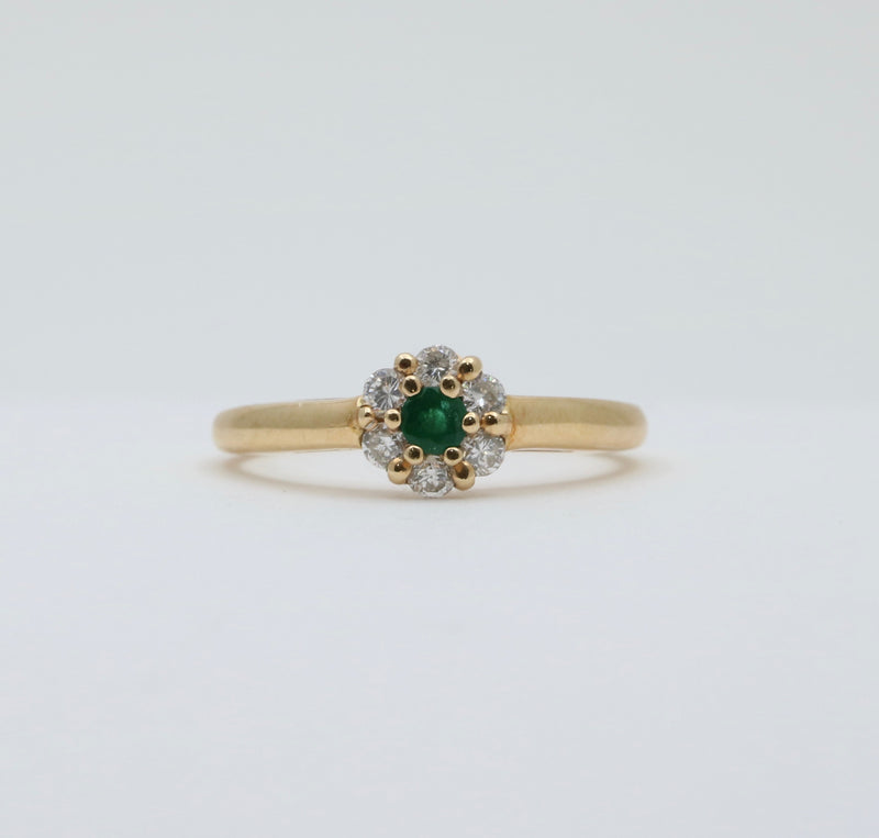 Emerald and Diamond Flower Ring, 14K Gold