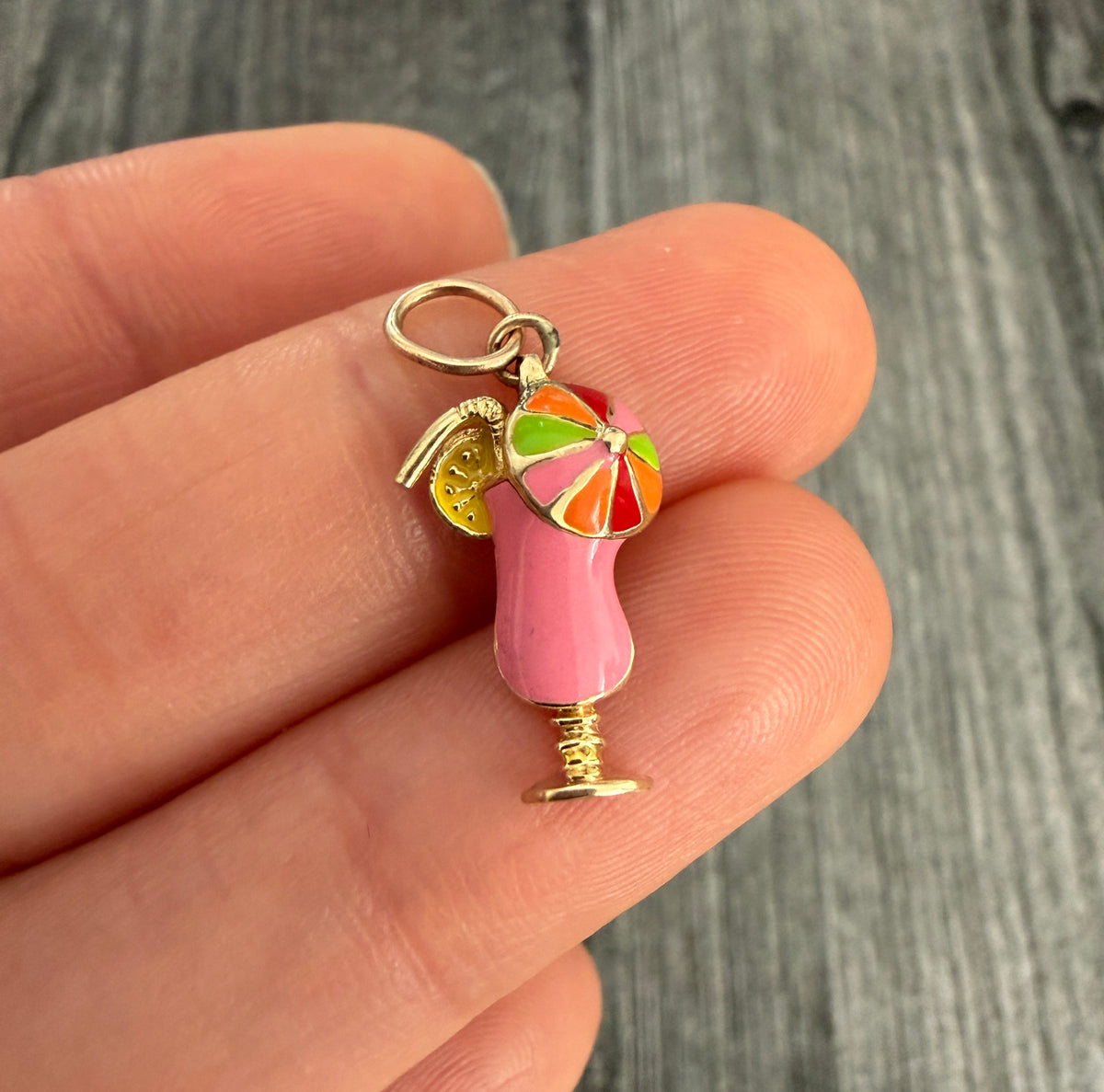 Bright Enamel and 14K Gold Tropical Cocktail Charm