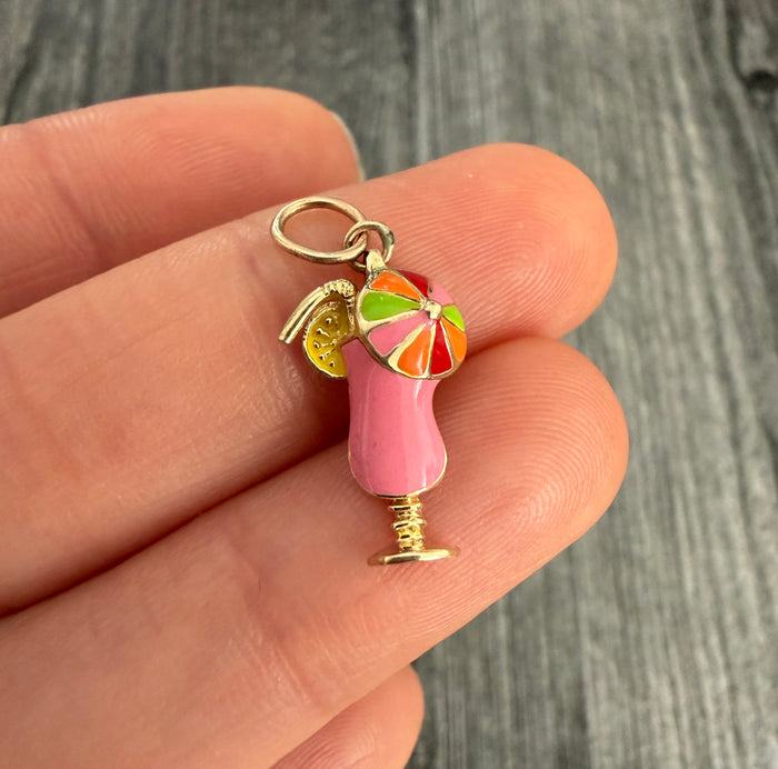 Bright Enamel and 14K Gold Tropical Cocktail Charm