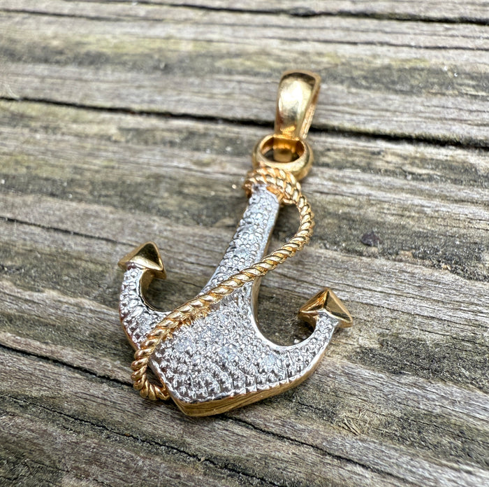 Diamond and 14K Gold Anchor Charm