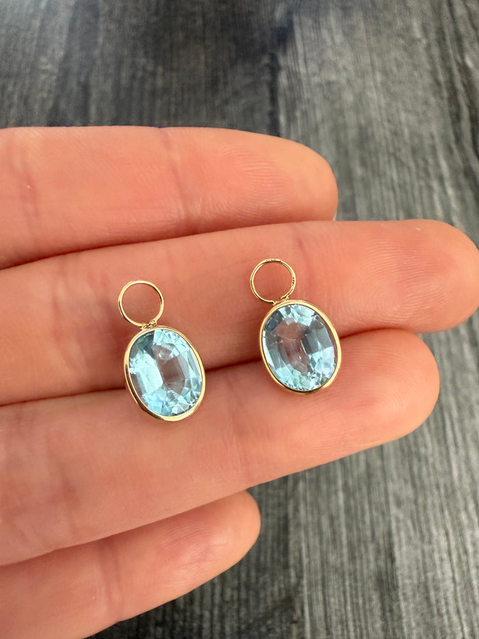 Blue Stone and 14K Gold Hoop Charms