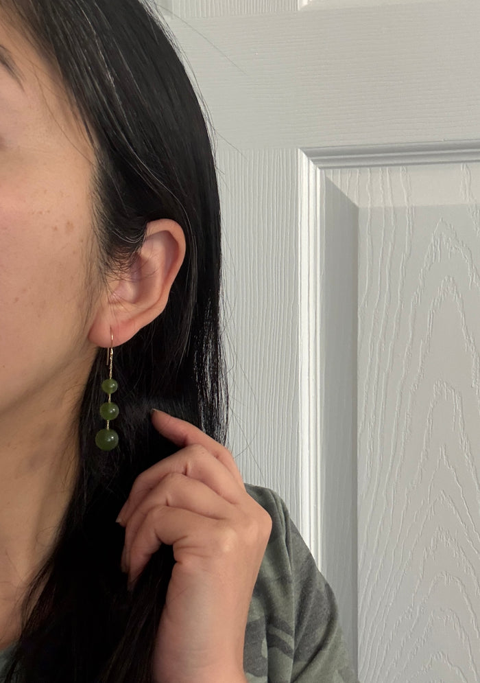 Jade Ball and 14K Gold Dangle Earrings