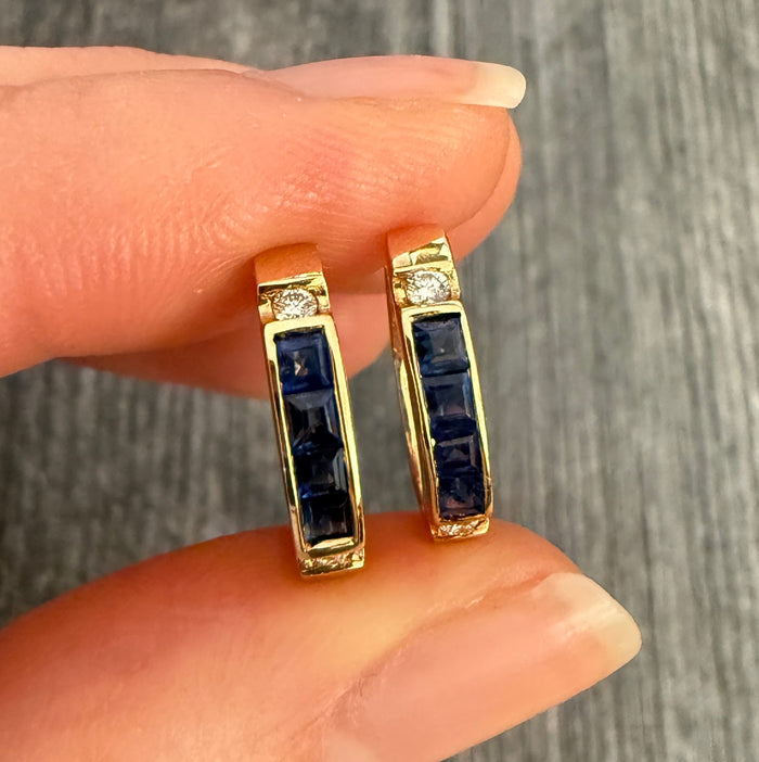 Sapphire and Diamond Huggies in 14K Gold