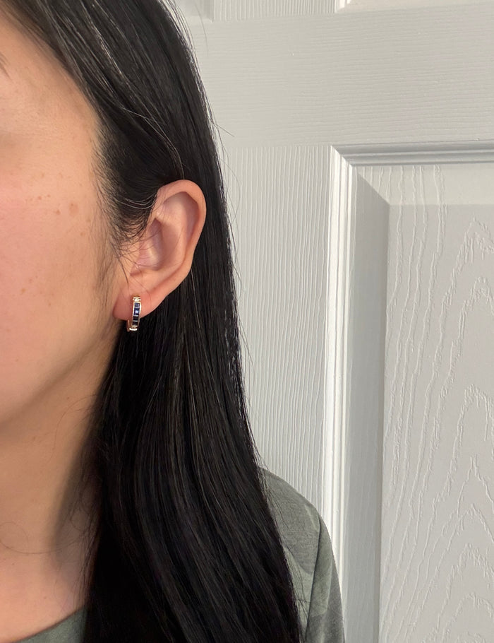 Sapphire and Diamond Huggies in 14K Gold