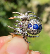 Victorian Sapphire and Diamond Spider Pin
