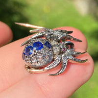 Victorian Sapphire and Diamond Spider Pin