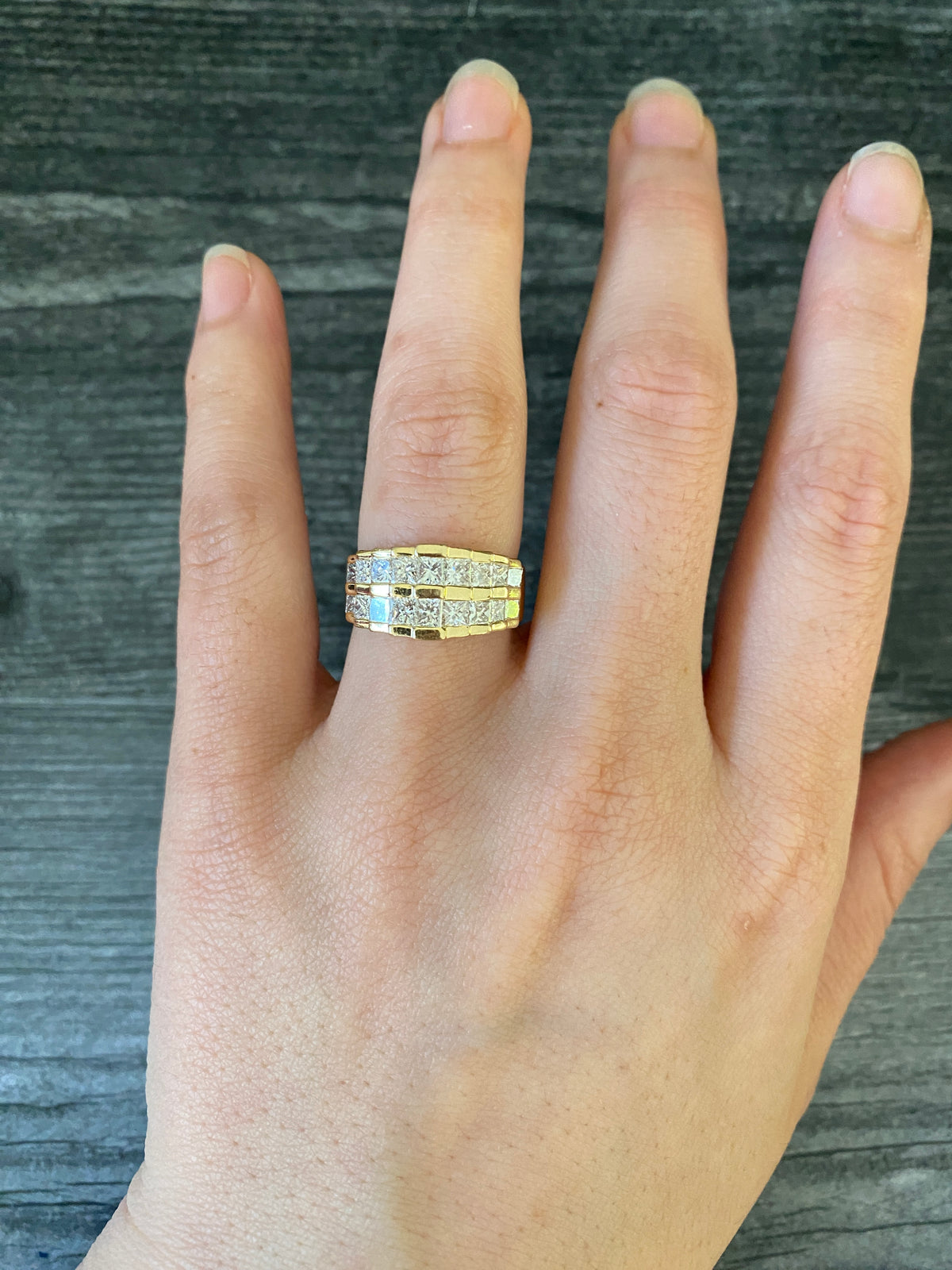 Vintage 1.8 Ct Princess Cut Diamond and 14K Gold Architectural Ring