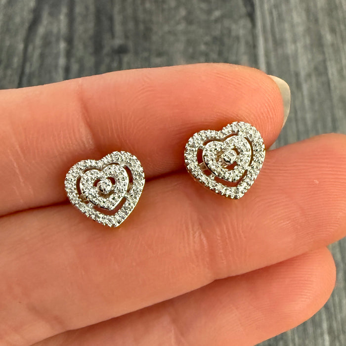 Diamond Heart Stud Earrings in 10K Gold