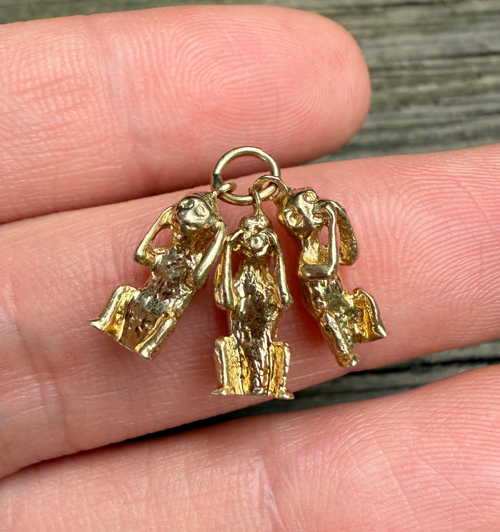 Three Wise Monkeys 14K Gold Charm