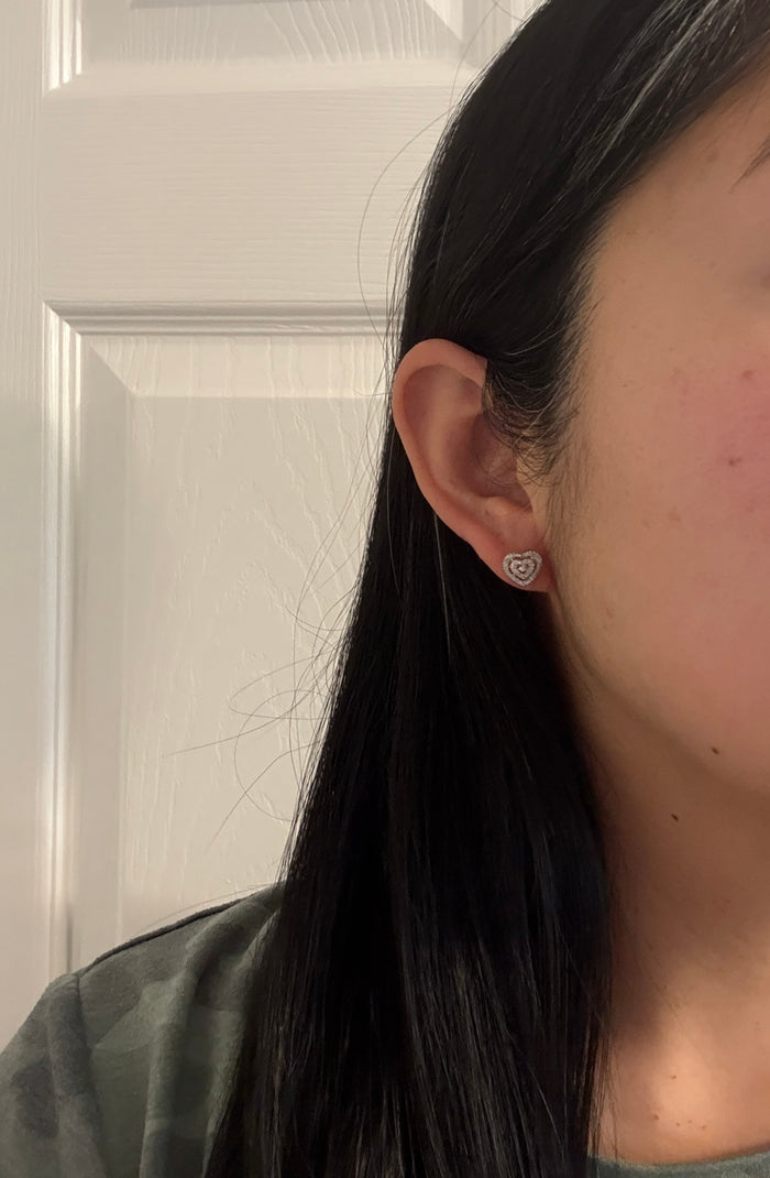 Diamond Heart Stud Earrings in 10K Gold