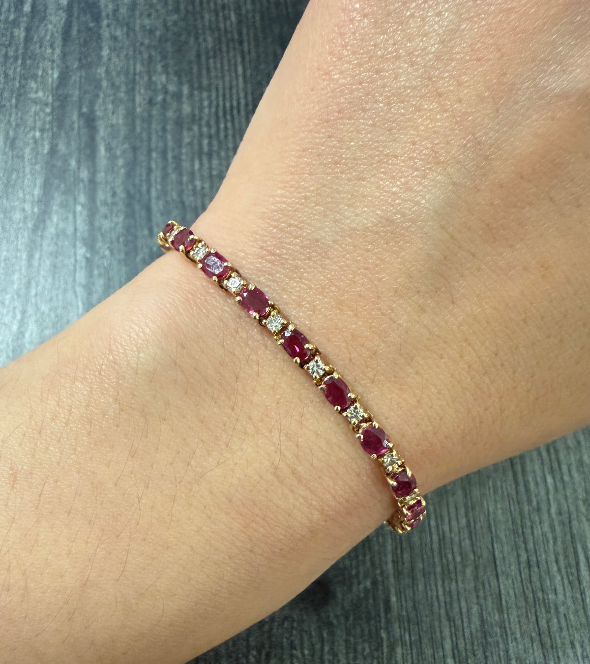 Ruby and Diamond Line Bracelet in 14K Gold