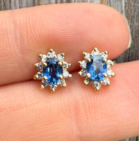 Sapphire and Diamond Halo 14K Gold Stud Earrings