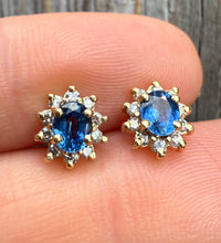 Sapphire and Diamond Halo 14K Gold Stud Earrings