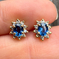 Sapphire and Diamond Halo 14K Gold Stud Earrings