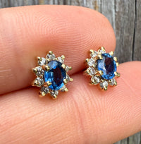 Sapphire and Diamond Halo 14K Gold Stud Earrings