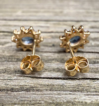 Sapphire and Diamond Halo 14K Gold Stud Earrings