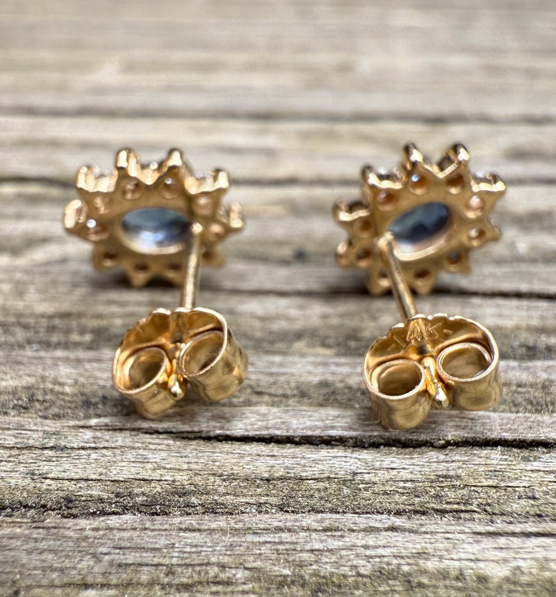 Sapphire and Diamond Halo 14K Gold Stud Earrings
