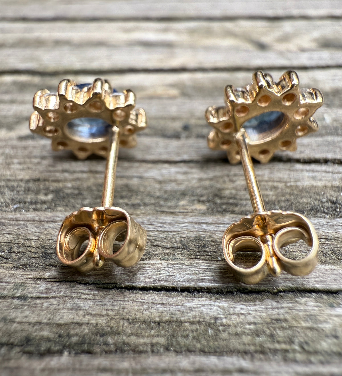 Sapphire and Diamond Halo 14K Gold Stud Earrings