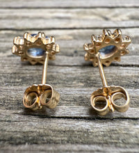 Sapphire and Diamond Halo 14K Gold Stud Earrings